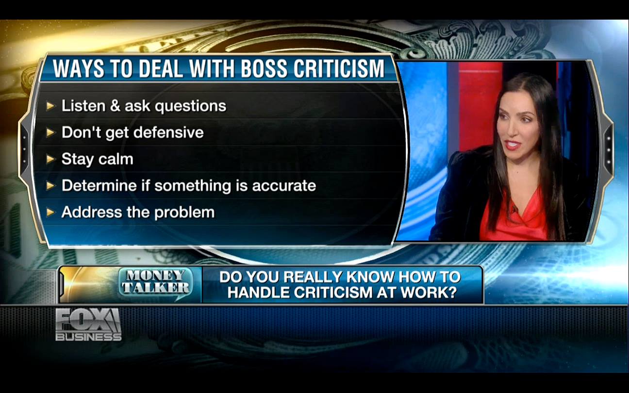 A woman is talking about how to handle criticism at work.